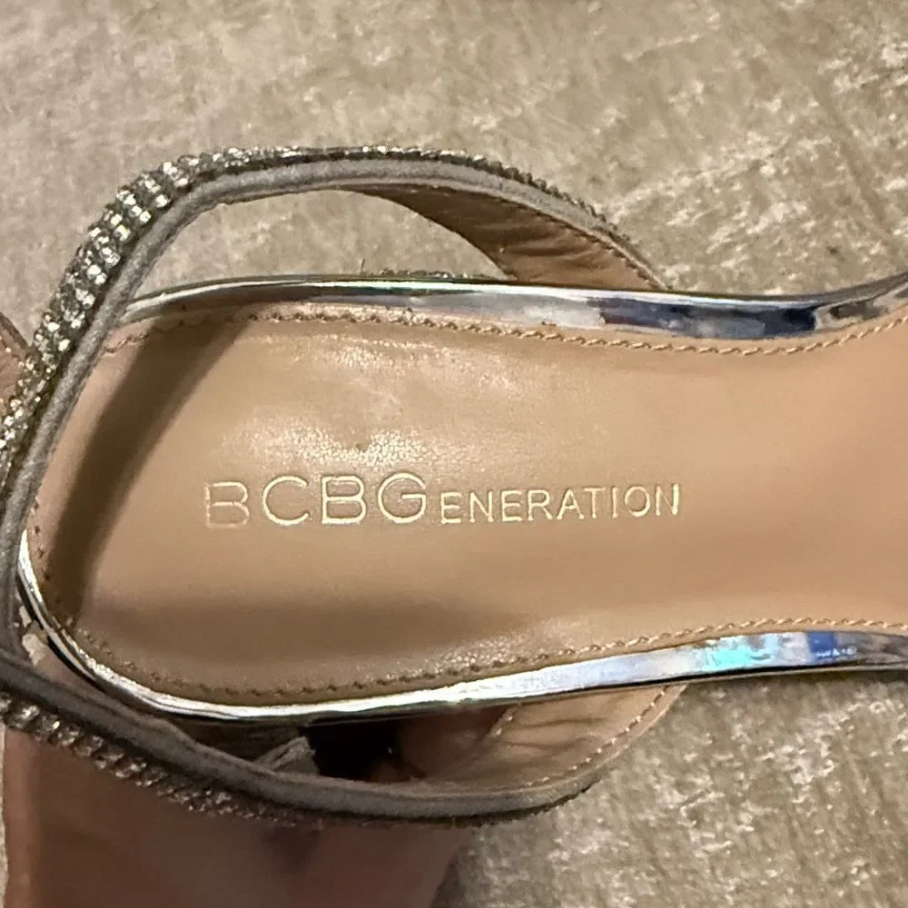 BCBGeneration Shimmering Silver Block Heels
